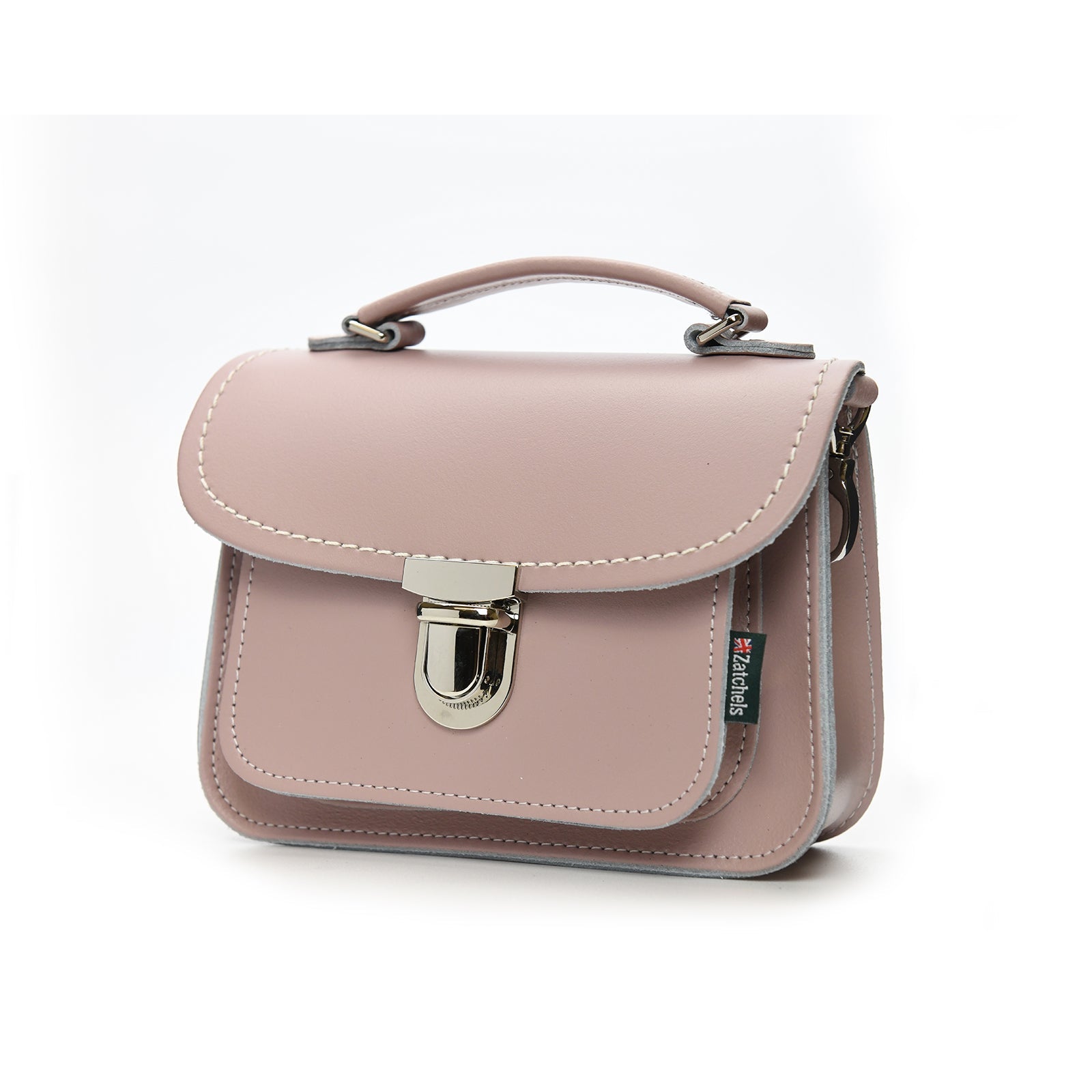 Versatile and chic Luna Handmade Leather Crossbody Bag with detachable strap, perfect for day or night use, displayed in luxurious rose quartz hue.
