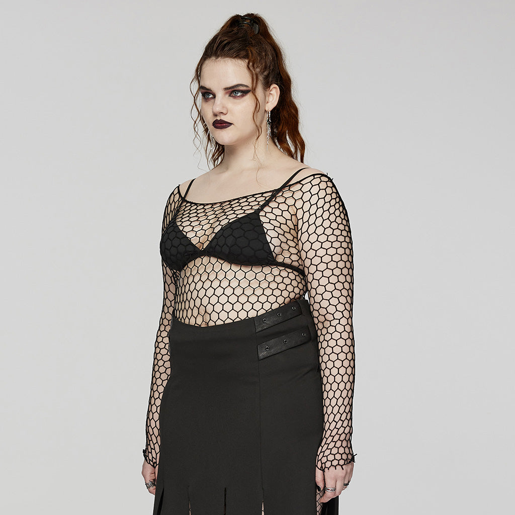 Stylish flat lay of the Punk Rave Constance Gothic Long Sleeve Top in plus size, highlighting its luxurious fabric and edgy design.