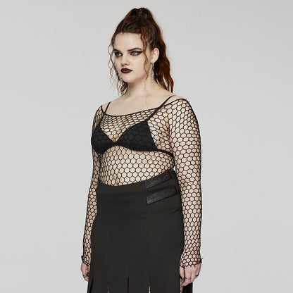 Stylish flat lay of the Punk Rave Constance Gothic Long Sleeve Top in plus size, highlighting its luxurious fabric and edgy design.