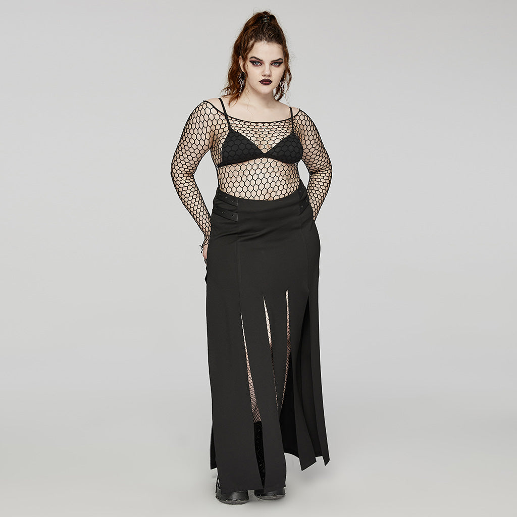 Close-up of the hex net design on the Punk Rave Constance Gothic Long Sleeve Top, showcasing its intricate pattern and high-quality polyamide fabric.