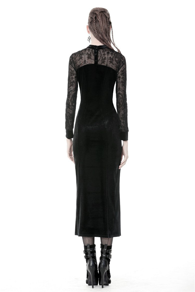 Overall view of the Dark In Love Lilja dress displaying its sophisticated silhouette and elegant long sleeves.