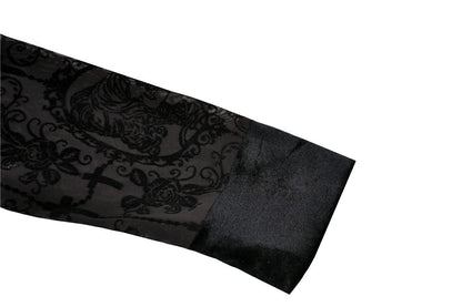 Model wearing the Dark In Love Lilja velvet lace dress with a captivating pose highlighting its elegant long sleeves.