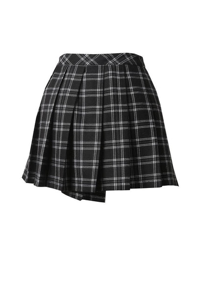 Chic Dark In Love Leah Mini Skirt - Black & White Tartan with Faux Leather Detail, Sizes 8-14