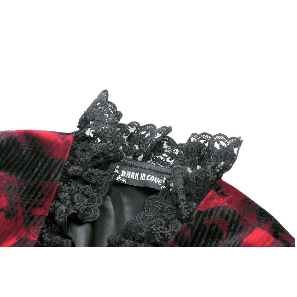 Fashion flat lay of the Dark in Love Black and Burgundy Velvet Tatiana Cropped Jacket alongside complementary stylish accessories and garments.