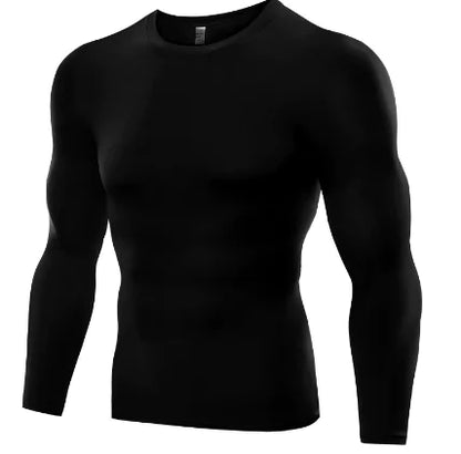 Luxury black high-performance men's compression fitness shirt designed for breathability and comfort during intense workouts.