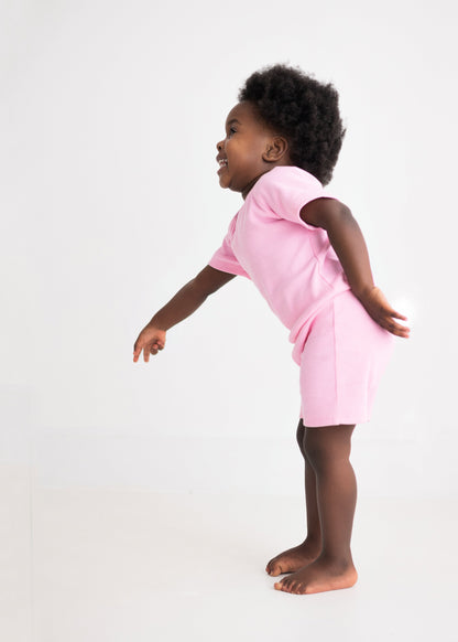 DreamBuy unbranded unisex kids summer outfit set showcasing breathable pink ballerina shorts and matching top ideal for everyday wear.