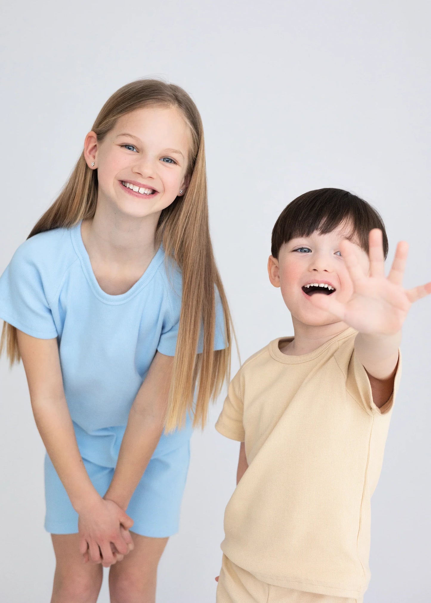 Unisex kids luxury Ice Blue cotton shorts and t-shirt set by DreamBuy, a soft and premium summer outfit for boys and girls.