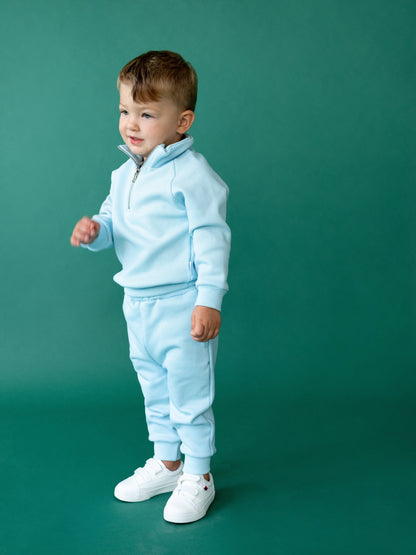 Elegant Frost Blue Ribbed Cotton Fleece Tracksuit for Kids, Ages 1-10 by DreamBuy - Perfect blend of style, comfort and versatility for young trendsetters.