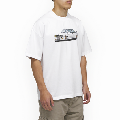 FROST Frost E30 Graphic Tee crafted from 100% heavyweight cotton, highlighting the intricate DTG print and the structured silhouette.