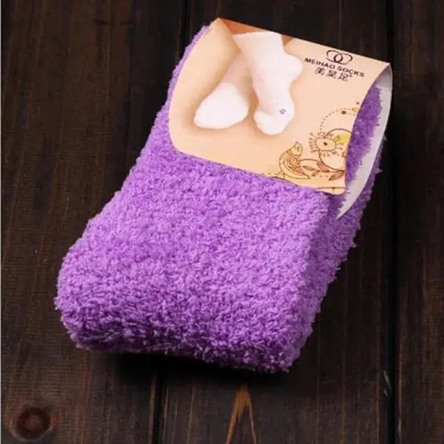 Women's Bed Socks Pure Color Fluffy Warm Winter Christmas