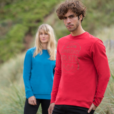 Luxurious long sleeve recycled sweatshirt made from 70% regenerated cotton, featuring set-in sleeves and a stylish crew neck.