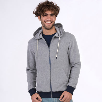Luxurious Contrast Zipped Recycled Hoodie by Earth Wardrobe, crafted from 70% regenerated cotton and 30% recycled polyester, designed for ultimate comfort and sustainability.