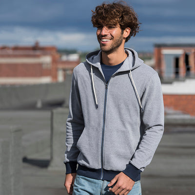 Chic Contrast Zipped Recycled Hoodie designed by Earth Wardrobe, highlighting the eco-friendly materials and modern design, perfect for cosy layering.