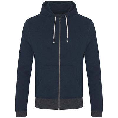 Luxurious contrast zipped recycled hoodie made from sustainable materials, featuring a brushed inner surface for ultimate comfort.