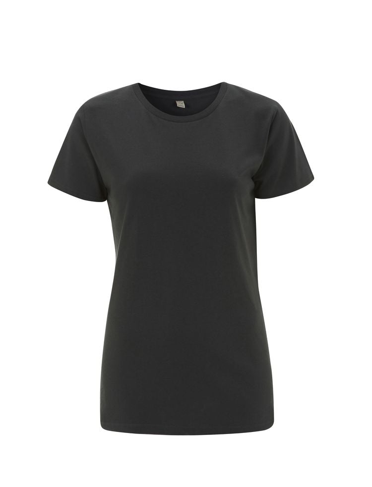 Size guide for luxury women's organic cotton essential t-shirts in multiple sizes.