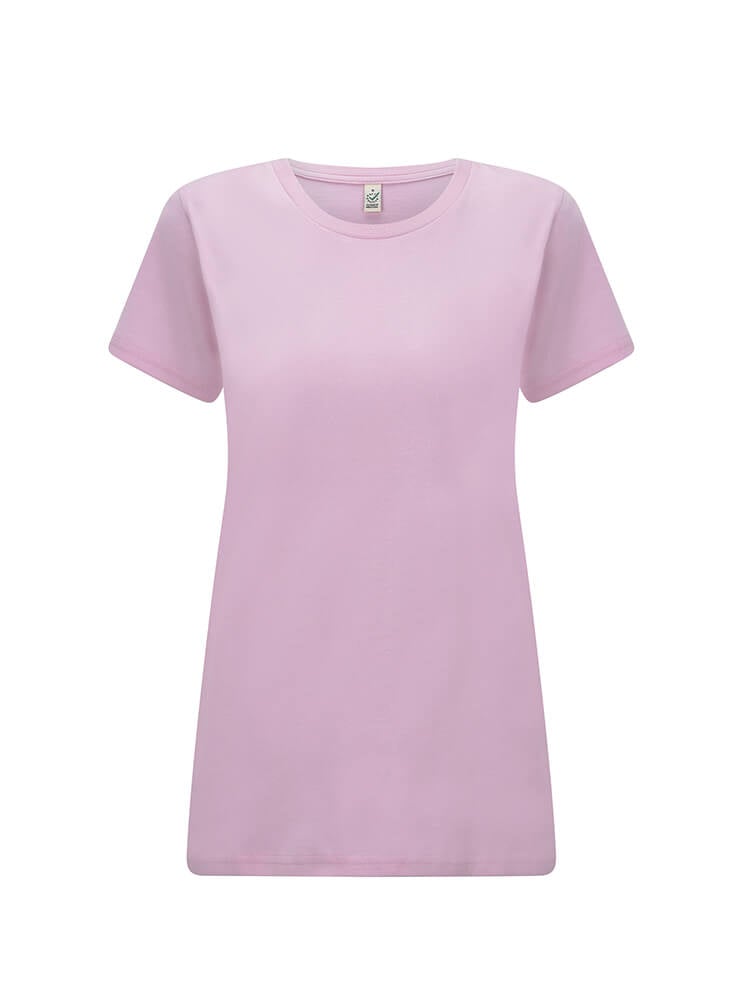 Size guide image for luxury organic cotton essential t-shirts for women, available in multiple sizes.