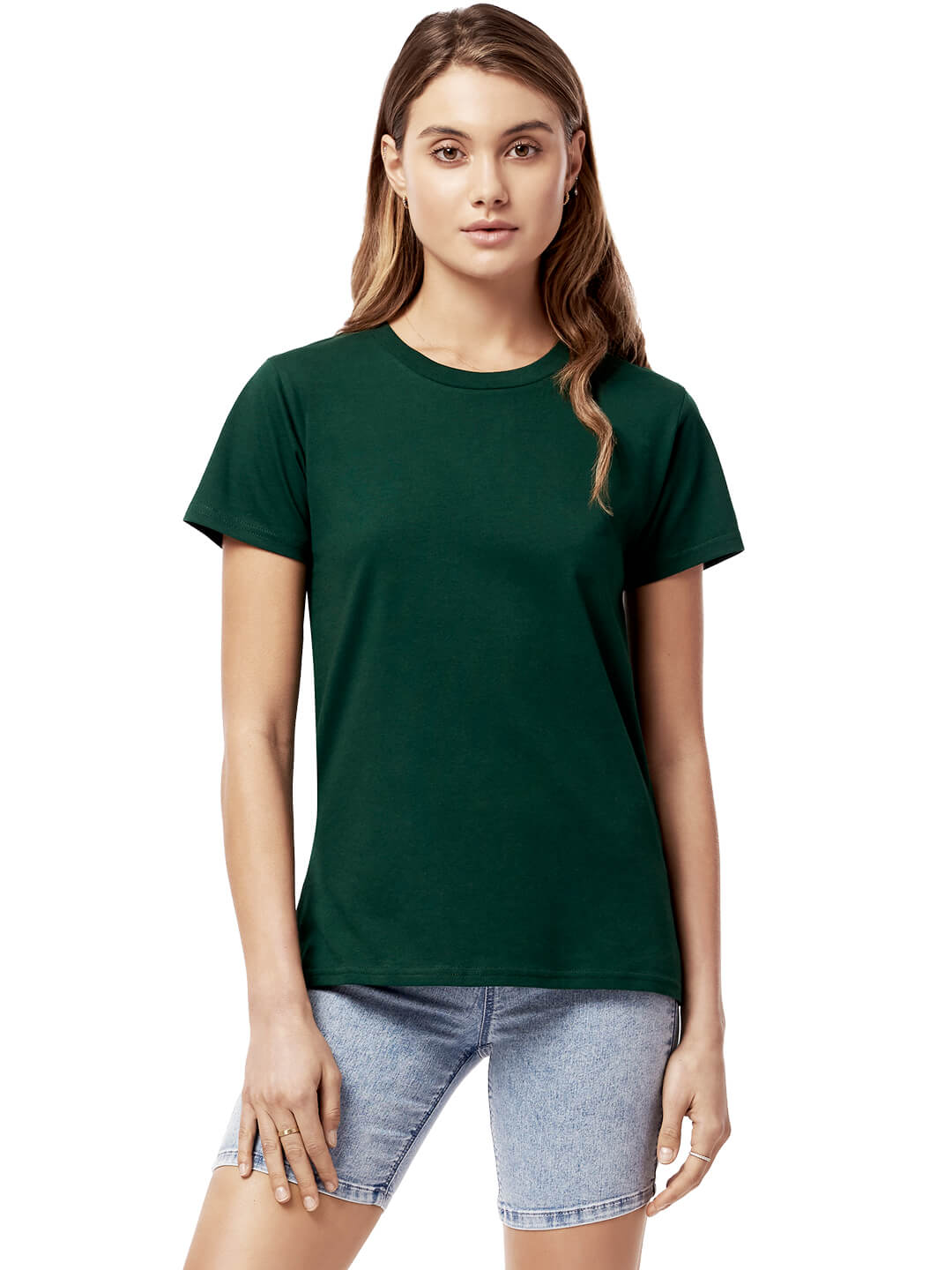 Size guide for luxury organic cotton essential t-shirts, promoting inclusivity and proper fit for women.