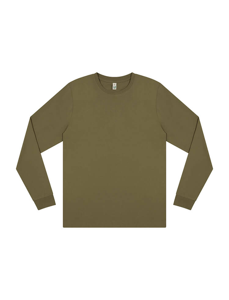 Flat lay of the Organic Cotton Relaxed Fit Long Sleeve Tee, featuring soft, breathable fabric ideal for comfortable and stylish everyday wear.