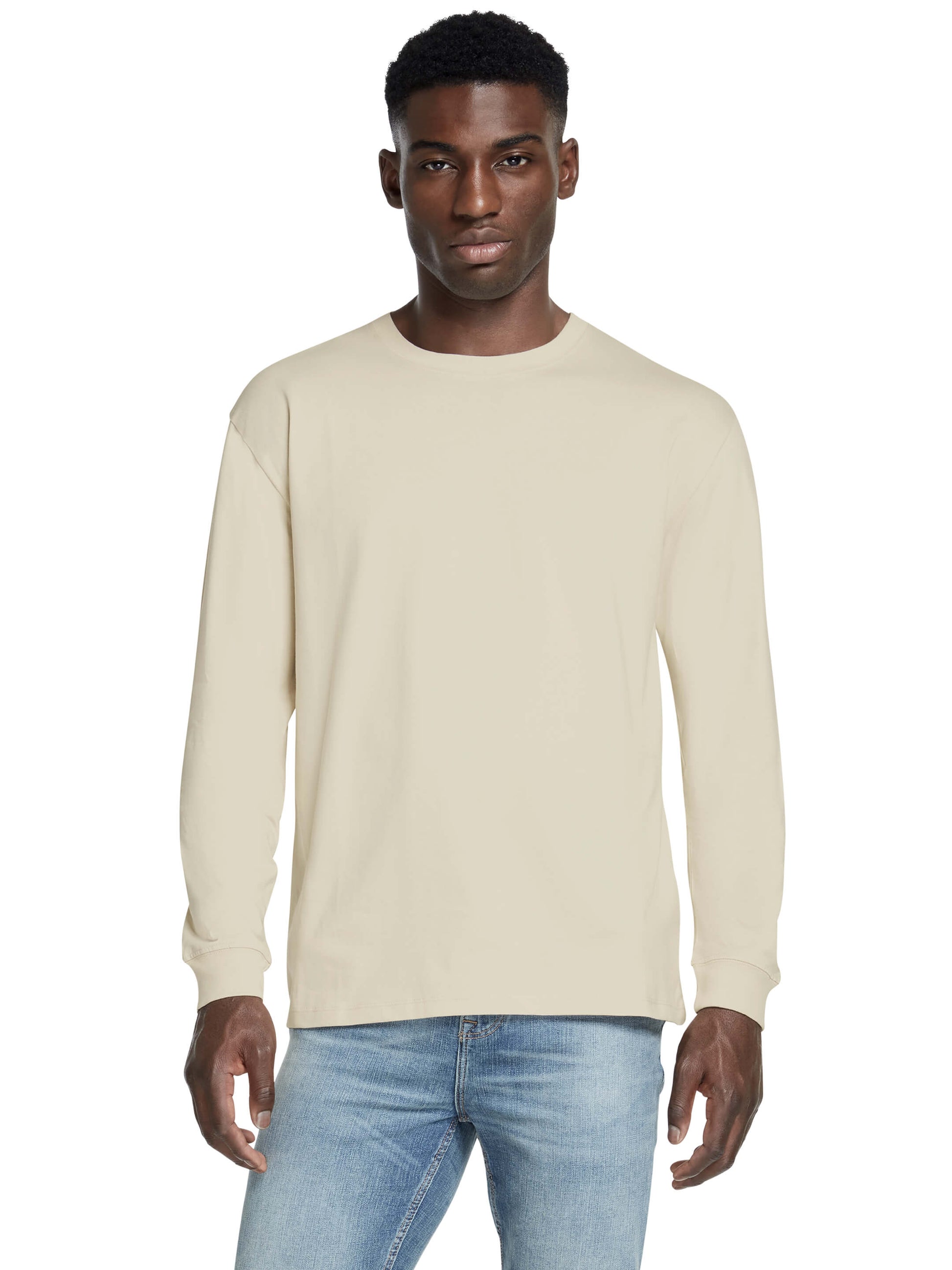 Elegant Organic Cotton Relaxed Fit Long Sleeve Tee, showcasing a soft garment-washed faded look, perfect for luxury casual wear.