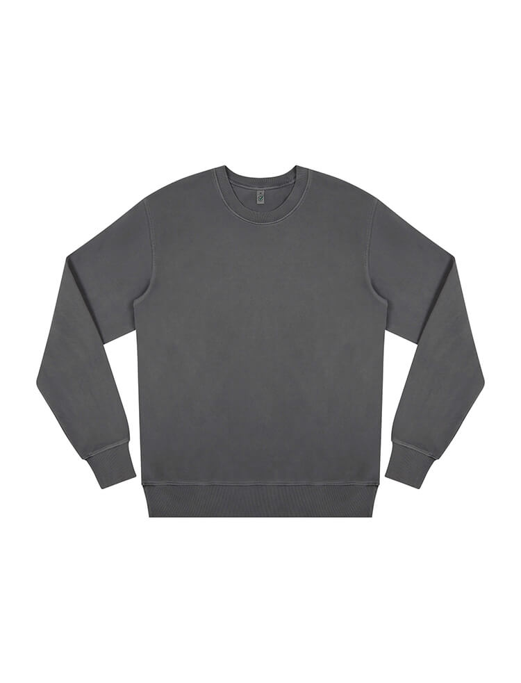 Artistic flat lay of the heavyweight organic cotton sweatshirt in a muted hue, highlighting its stylish design and eco-friendly craftsmanship.