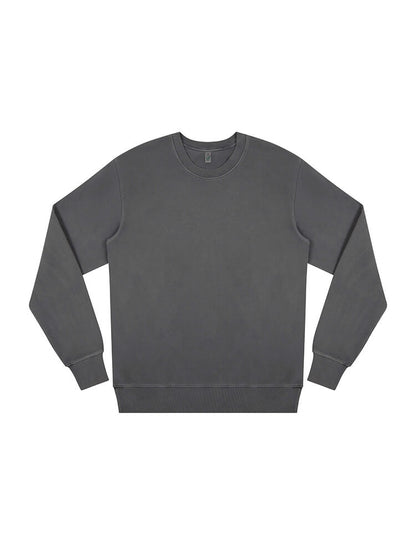 Artistic flat lay of the heavyweight organic cotton sweatshirt in a muted hue, highlighting its stylish design and eco-friendly craftsmanship.