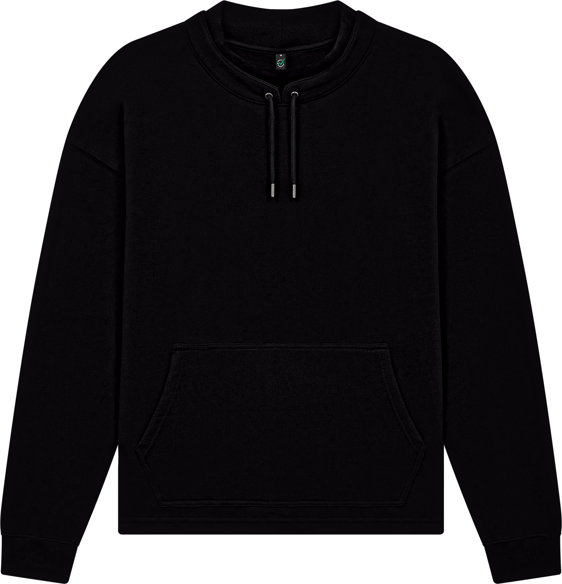 Close-up view of the Organic Cotton Mock Neck Sweatshirt, emphasizing the plush texture and elegant mock neck style for effortless layering.