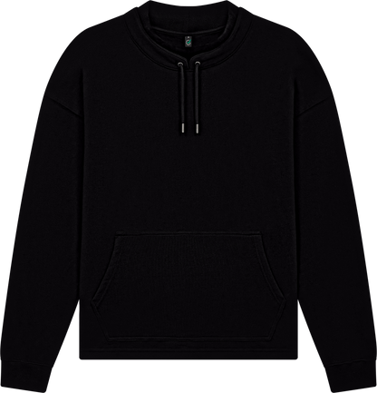 Close-up view of the Organic Cotton Mock Neck Sweatshirt, emphasizing the plush texture and elegant mock neck style for effortless layering.