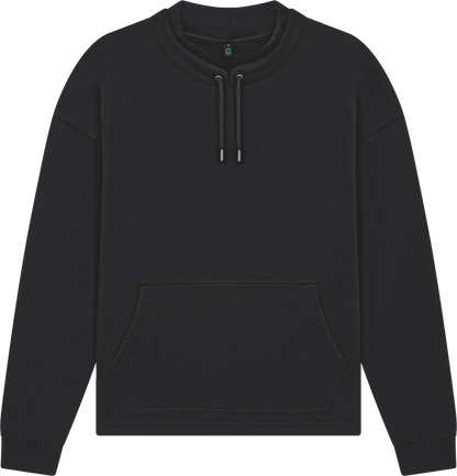 Lifestyle shot of the unisex Organic Cotton Mock Neck Sweatshirt, embodying modern comfort and sophisticated fashion for everyday wear.