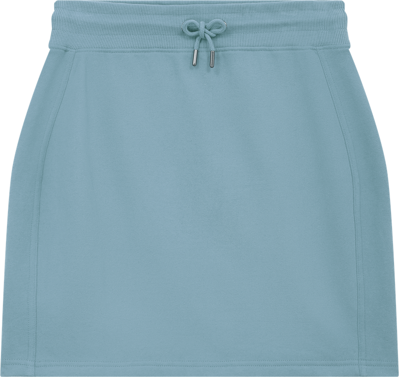 Close-up of the soft texture of the women's organic cotton sweat skirt, highlighting its sustainable design and comfortable fit for all-day elegance.