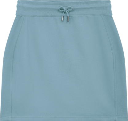 Close-up of the soft texture of the women's organic cotton sweat skirt, highlighting its sustainable design and comfortable fit for all-day elegance.