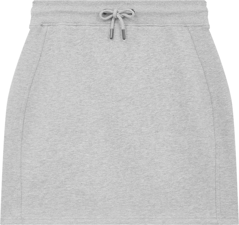 Elegant organic cotton sweat skirt in a natural setting, exemplifying eco-friendly luxury and effortless style for modern women.