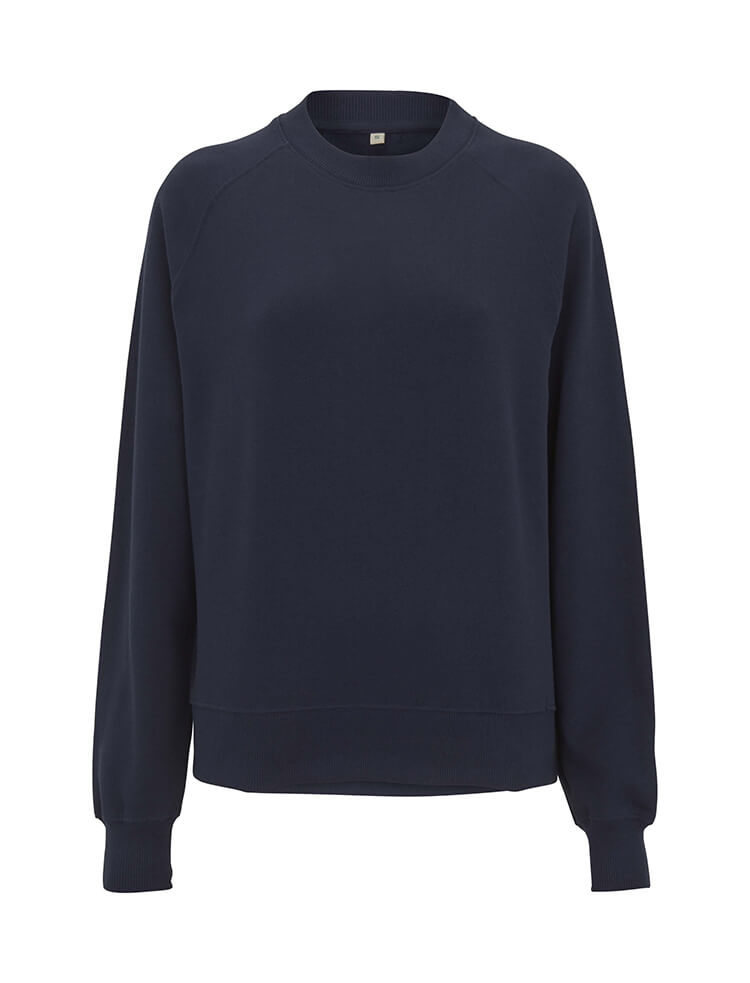 Climate-neutral certification for luxurious organic cotton raglan sweatshirt for women by Earth Wardrobe, emphasizing eco-friendly practices.