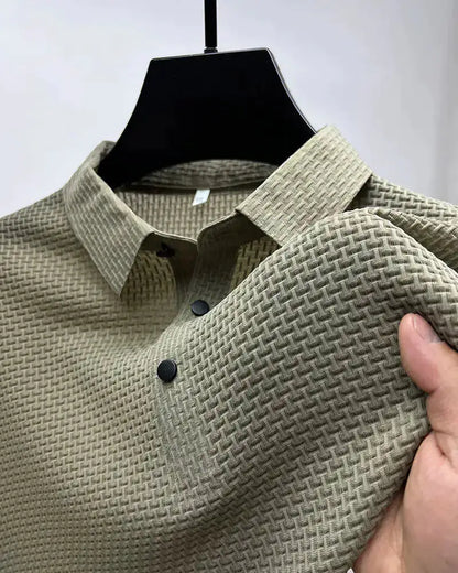 Men's AirElegance Polo Tee by Dazzling Dreams Studio, showcasing luxury moisture-wicking fabric for breathability and comfort.