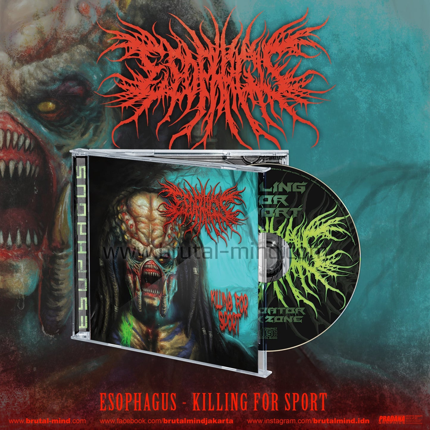 Esophagus - Killing For Sport CD by Rancid Offal Records, a luxurious death metal album featuring tracks like 'Yautja Advanced Genetic' and 'Killing For Sport', released in 2022.