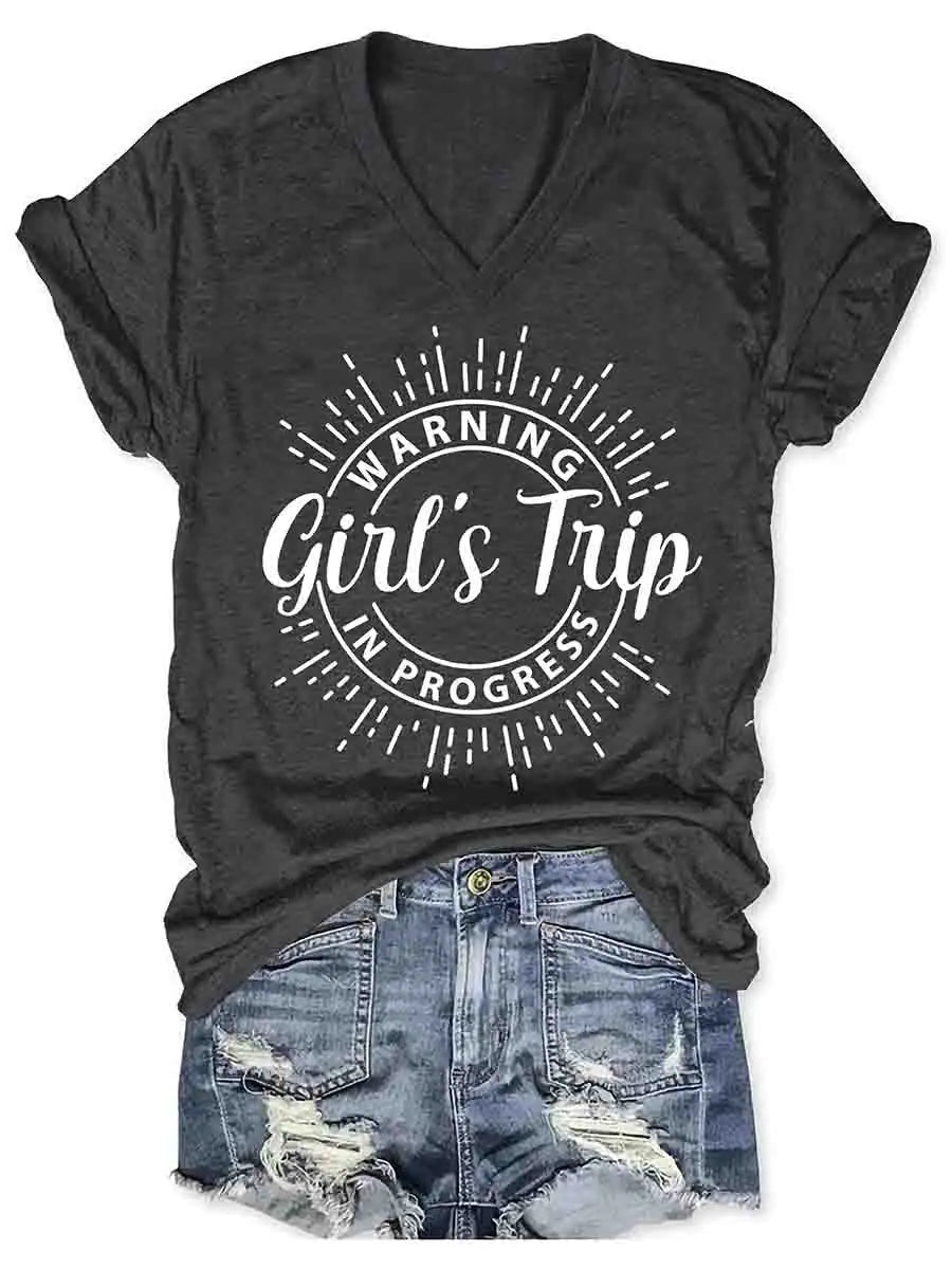 Women's Girl's Trip Warning V-Neck Tee