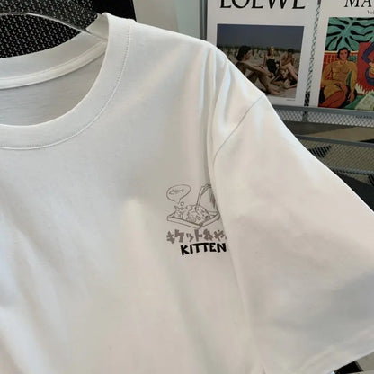 Playful couple's t-shirt with charming cat designs from Dazzling Dreams Studio, ideal for matching outfits and fun summer vibes.