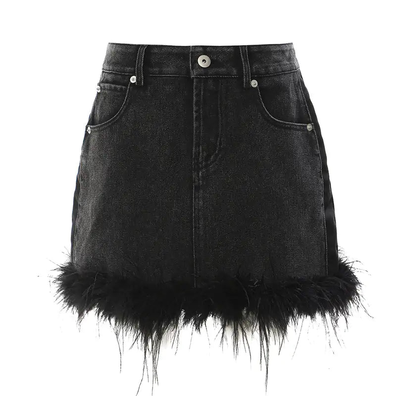 Women's Designer Rough Hem Denim Skirt