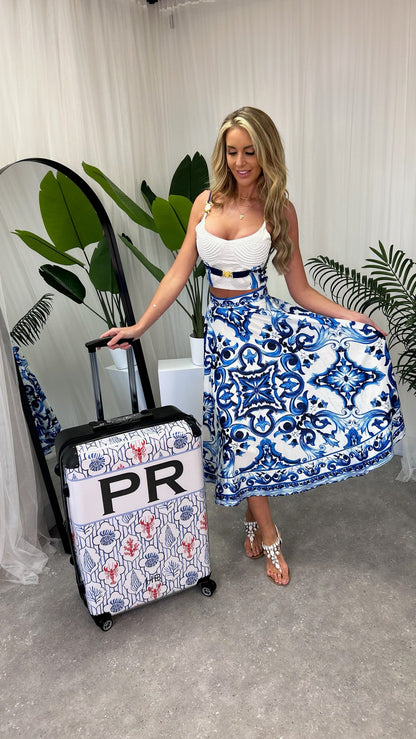 Full-length image of the Penelope Maxi Skirt elegantly flowing, highlighting the luxurious panache of the Dolce & Gabbana inspired design.