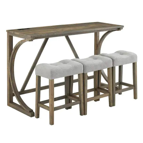 The "Apex" Artisan Bar & Workstation Ensemble - Solid Wood, Integrated Power, & Designer Stools