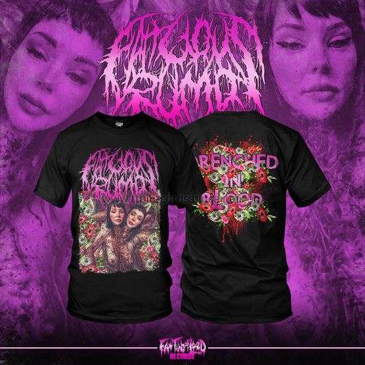 Luxurious Fatuous Rump Drenched In Blood T-Shirt by Rancid Offal Records, featuring a striking design for heavy music enthusiasts.