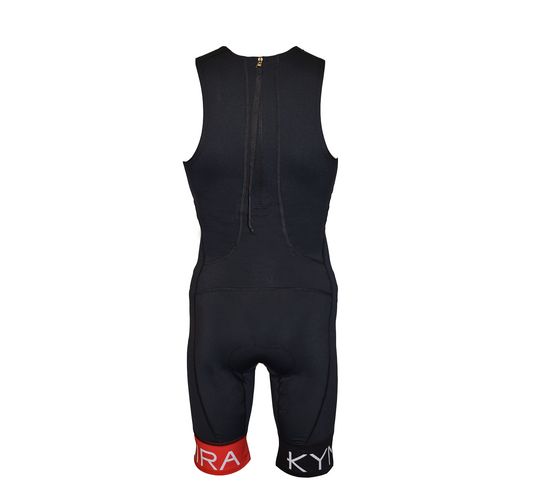 KYMIRA Men's Luxury Infrared Tri Suit showcasing the elegant 70mm grip detail in a stylish athletic fit, ideal for triathletes looking for performance-enhancing attire.
