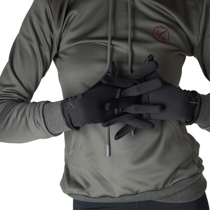 KYMIRA Infrared Fleece Gloves accentuating extended wrist design for a refined fit and prevention of cold drafts.