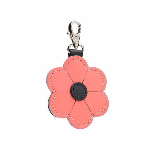 Luxury Handmade Coral Flower Bag Charm by Zatchels, crafted in premium leather, measuring 80 x 80 mm, showcasing exquisite floral design, perfect for adding elegance to handbags and accessories, made in England.