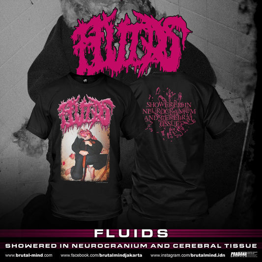 Luxurious 'Showered In Neurocranium And Cerebral' T-Shirt by Rancid Offal Records, showcasing a unique design perfect for music and fashion enthusiasts.