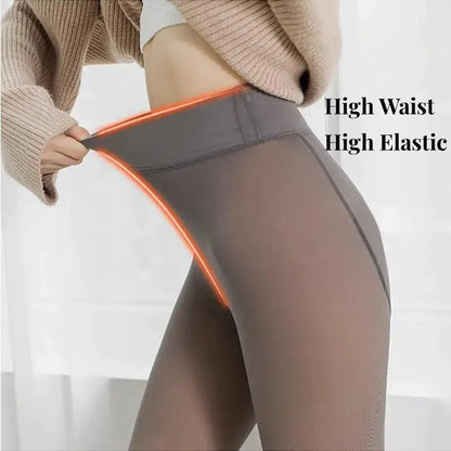 Highlighting the high waist and elastic design of the Women's Insulated Translucent Fleece Tights, ideal for providing a flattering silhouette and comfort.