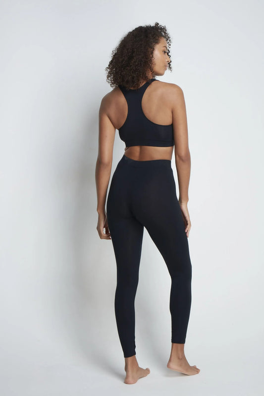 Soft and breathable Black Micro Modal Leggings for women, perfect for yoga and casual wear, showcasing a highly versatile and elegant design.