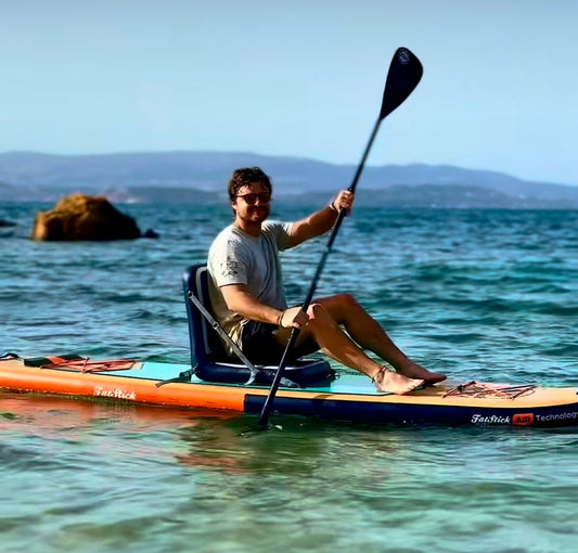 Elegant inflatable paddle board seat featuring premium PVC construction for ultimate back support during paddling adventures.