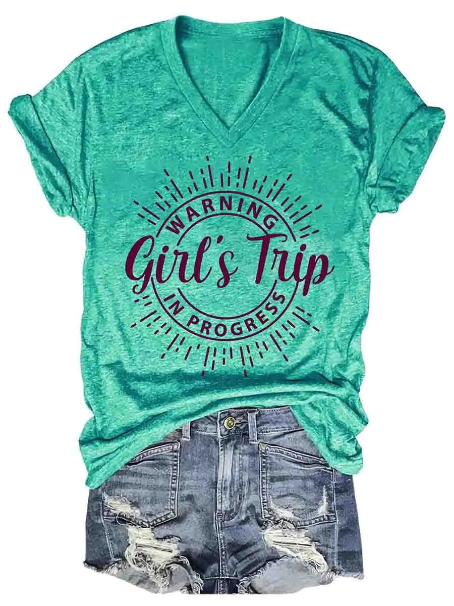 Women's Girl's Trip Warning V-Neck Tee