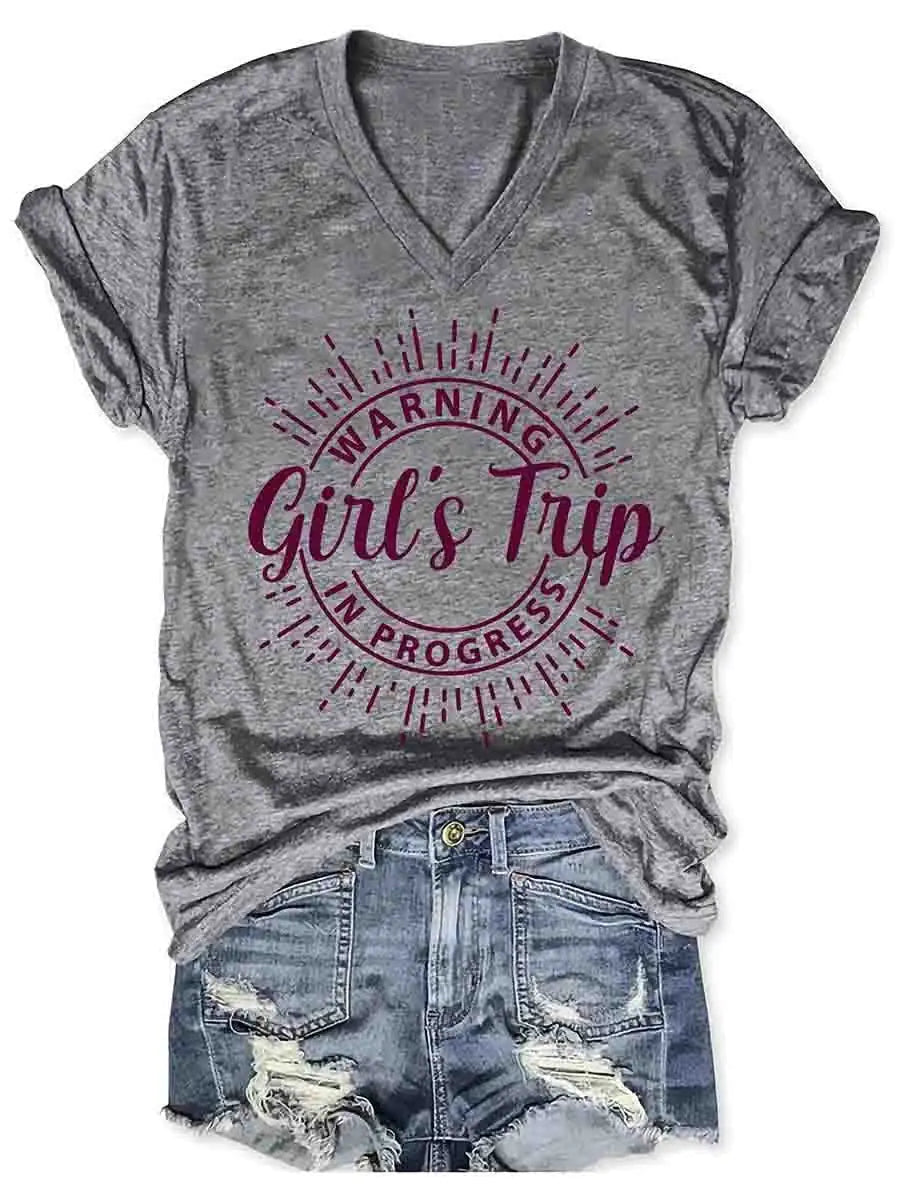 Women's Girl's Trip Warning V-Neck Tee