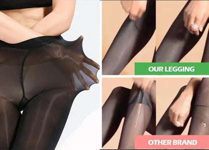 Close-up of FadFashion Women's Ultimate Super Elastic Stockings revealing the fabric's stretch, demonstrating the contrast against other brands and emphasizing the superior comfort.